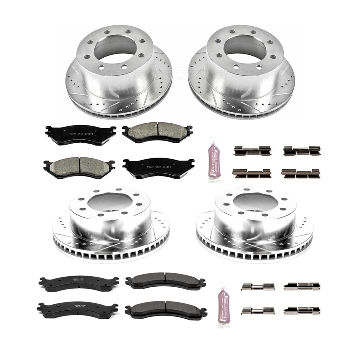 Power Stop K5466 Z23 Carbon Fiber Brake Pads Front and Rear with Drilled & Slotted Brake Rotors Kit For Dodge Ram 2500 2001-2002, Dodge Ram 3500 2001-2002 [Model Specific]
