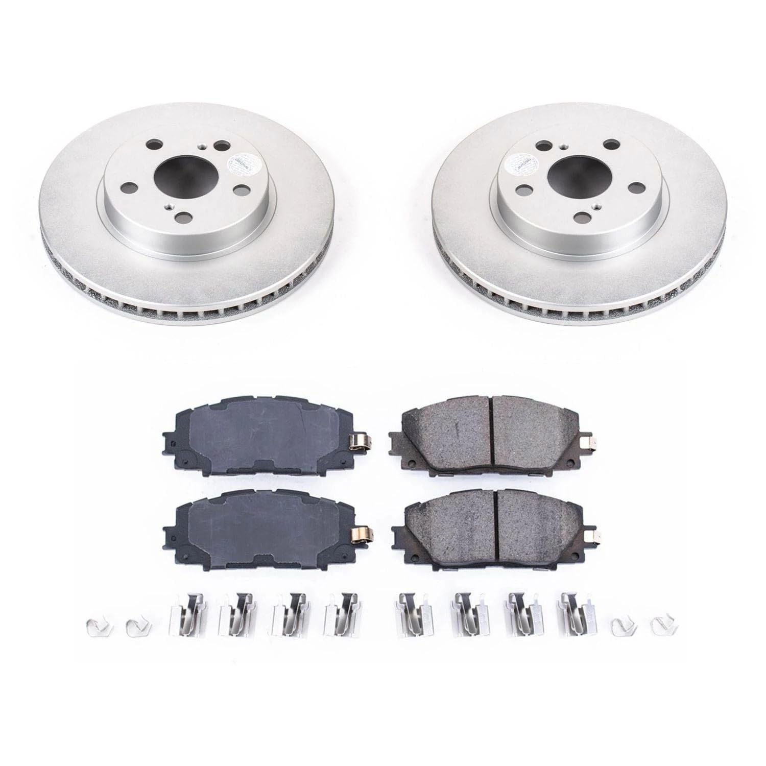 Power Stop Coated Brake Rotor & Ceramic Brake Pads CRK5870- front For Lexus CT200h 2011-2017, Toyota Prius 2010-2015, Toyota Prius Plug-In 2012-2015 [Model Specific]