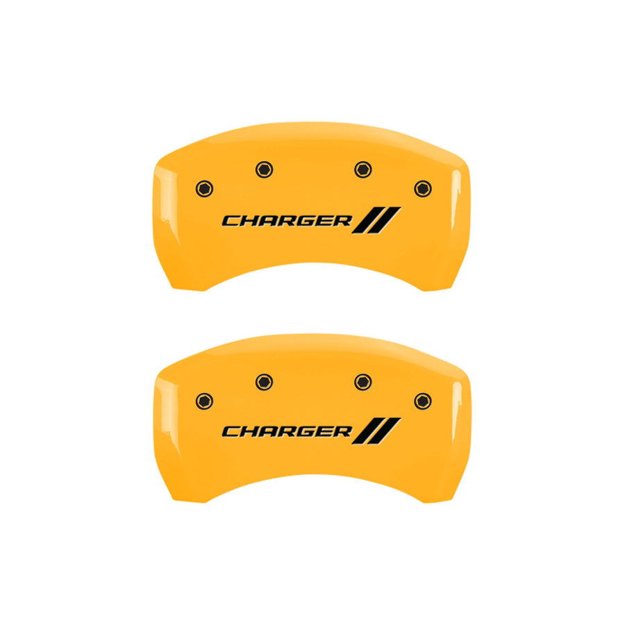 Compatible MGP Caliper Covers with 2011-2023 Dodge Charger and Challenger (Requires 18"+ Wheels & Single Piston Front Caliper) 4 PCS Front and Rear (Yellow - Charger II Engraving)