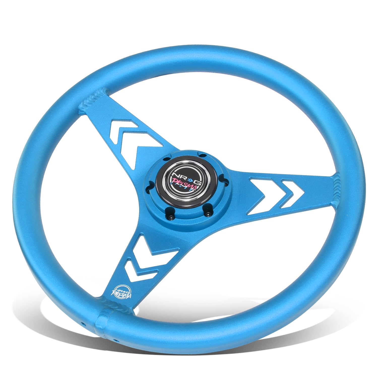 NRG Innovations All Aluminum Steering Wheel NRG-RST-070-BL 330mm - Arow Cutout- Ergonomic Grip- Anadized Blue