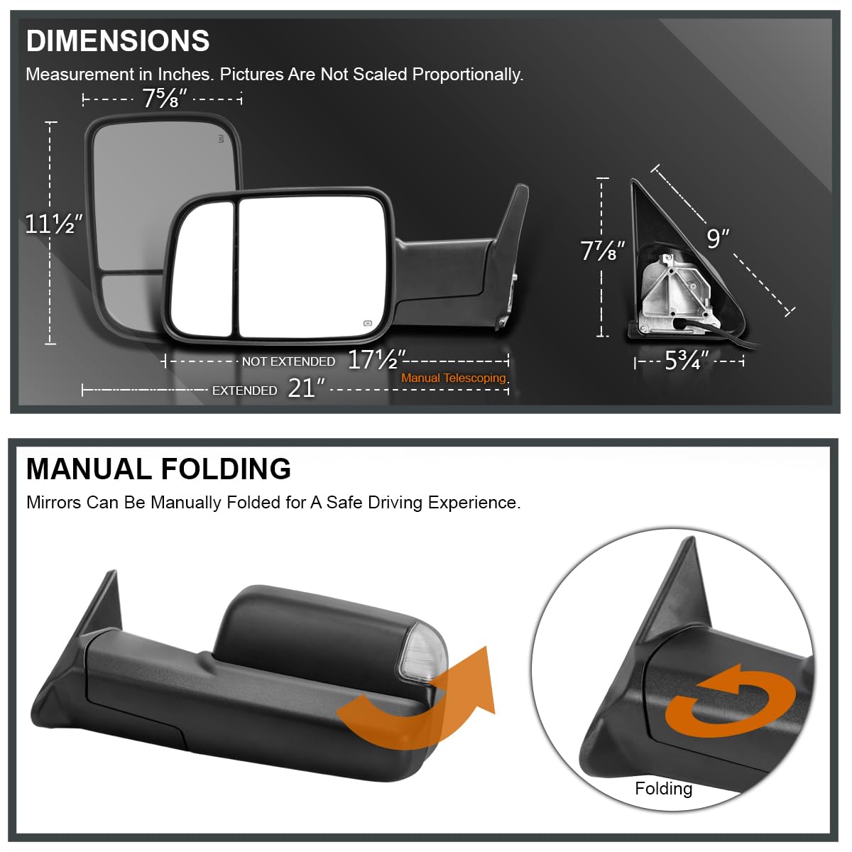 Spec-D Tuning Heated Power Towing Mirrors w/LED Turn Signal Compatible with 1998-2001 Dodge Ram 1500, 1998-2002 Dodge Ram 2500/3500, Left + Right Pair