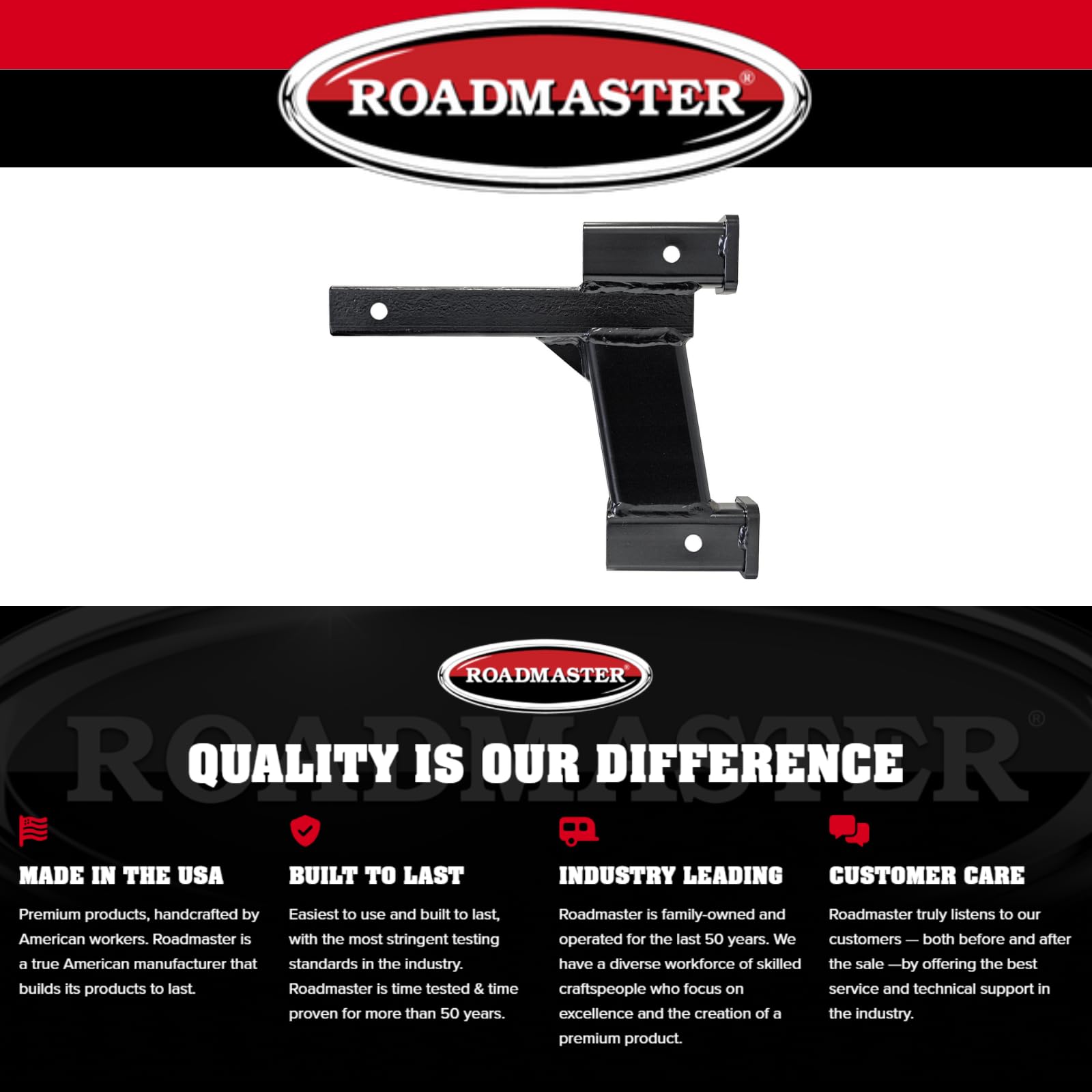 Dual Receiver Hitches Roadmaster 077-10 with 2" Top and 10" Bottom Offset fits 2" Receiver Hitch | 10,000 lbs Towing Capacity | 400 lbs Max Tongue Weight | Durable Powder Coat Finish | Made in the USA