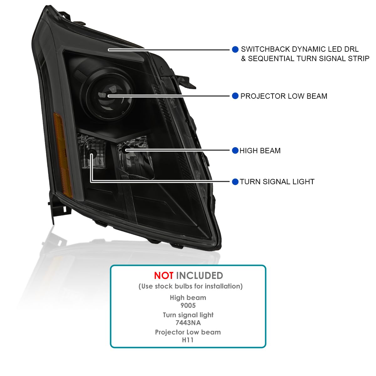 Black Smoke SPEC-D TUNING Sequential Projector Headlights w/LED DRL Light Bar and Startup Animation Compatible with 2010-2016 Cadillac SRX, Left + Right Head Lamps Assembly