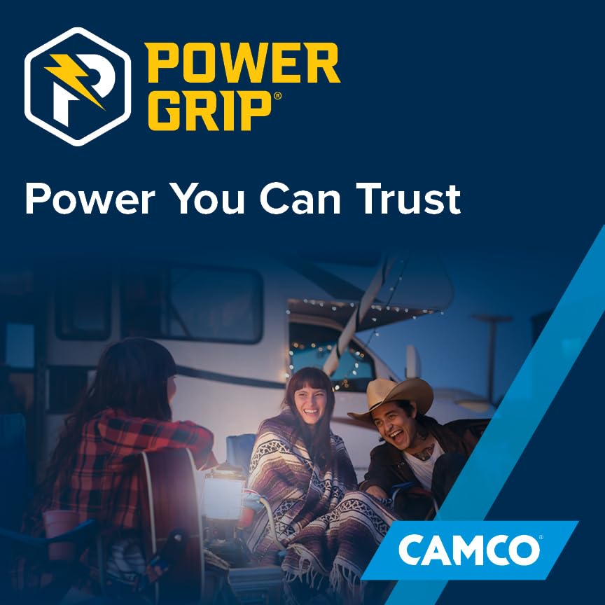 Power Grip Camco 25-Ft 30 Amp RV Extension Cord w/Locking End - Rated for 125V / 3,750W - Features Threaded Locking Ring for Weatherproof Connection & RV Power Cord 90° Head (55501)