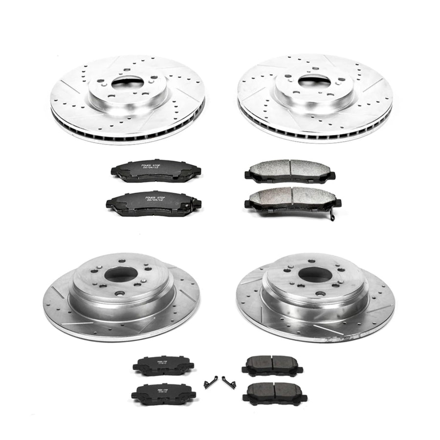 Brake Kit Power Stop For 2012 2013 2014 2015 Honda Pilot Front and Rear Z23 Carbon Fiber Brake Pads with Drilled and Slotted Brake Rotors K6084