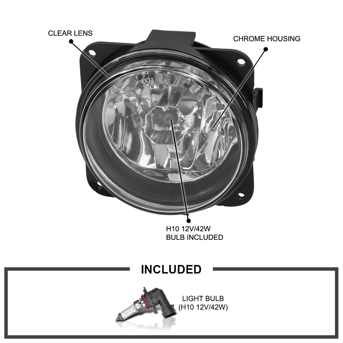 Fog Lights Spec-D Tuning Clear Lens +H10 Bulbs Compatible with Ford Focus 2000-2004, 2003-2004 Mustang, 2005-2007 Escape, L+R Pair Assembly
