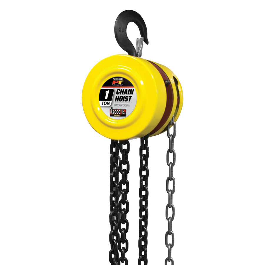 Heavy Duty Performance Tool W4005DB Chain Hoist for Vehicle Engine Maintenance, Yellow, 1-ton Capacity