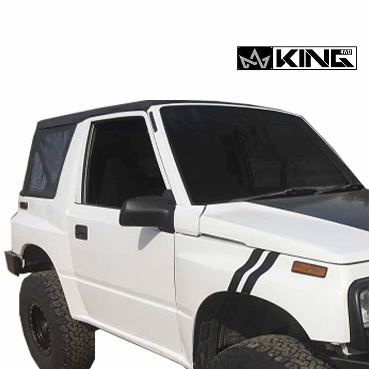 4WD King Premium Replacement Soft Top, Black Diamond with 31% Tinted Windows - Suitable for 1986-1994 Suzuki Sidekick and GEO Tracker - 24oz Marine Grade Waterproof UV Stable Two Layer Fabric