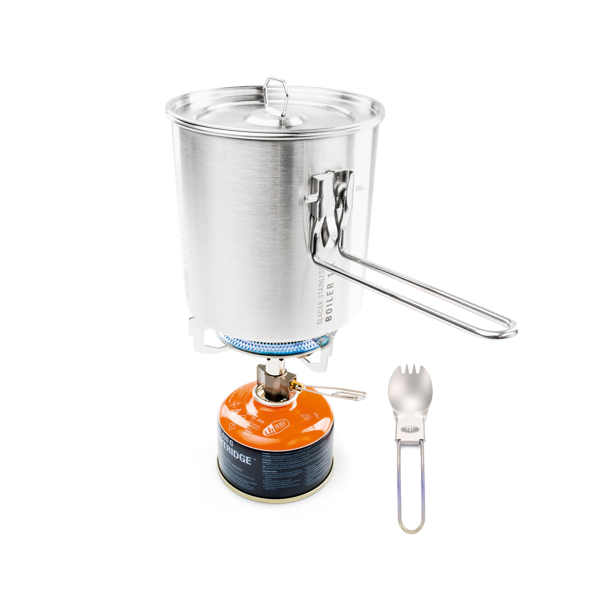 GSI Outdoors Explorer Set Glacier Stainless, Compact Stainless Steel Cookset with Pot, Frypan, Cup, and Bowl, Nesting Camping Cookware for Backpacking, Hiking & Outdoor Cooking
