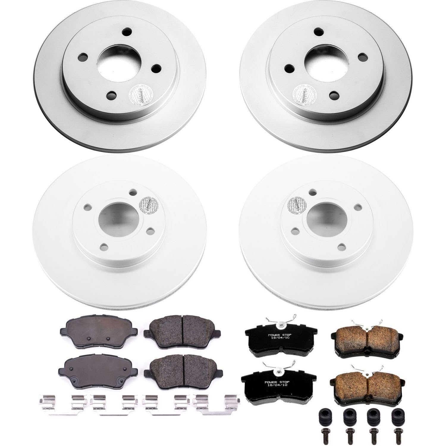 Power Stop Coated CRK7002 Brake Rotor and Ceramic Brake Pads- Front & Rear For Ford Fiesta 2014-2019 [Model Specific]