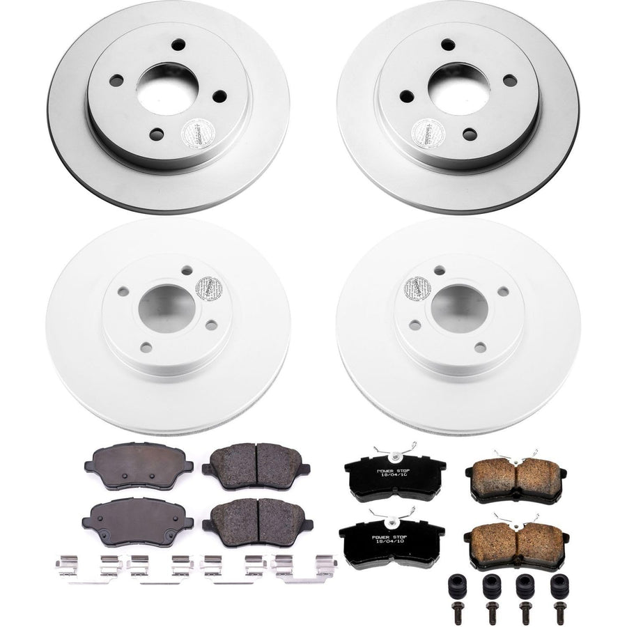 Power Stop Coated CRK7002 Brake Rotor and Ceramic Brake Pads- Front & Rear For Ford Fiesta 2014-2019 [Model Specific]