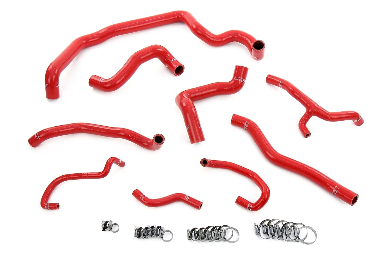 HPS Performance Silicone Red Radiator, Heater, Water Pump, Expansion Tank Coolant Hoses Compatible for 2011-2015 Mini Cooper 1.6L Turbo (N18) Manual Trans, 57-1997-RED