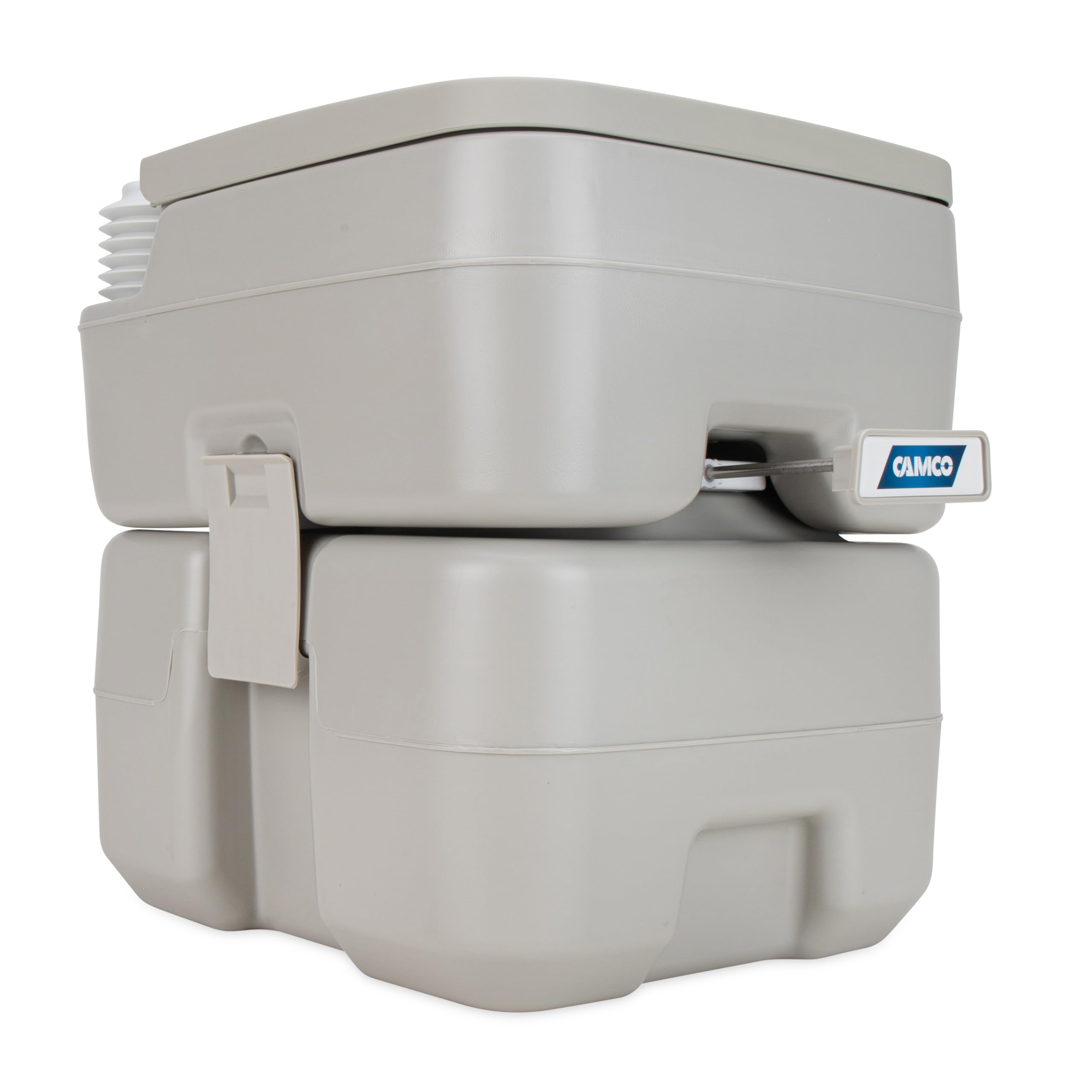 5.3-Gallon Camco Portable Toilet - Features Detachable Holding Tank w/Sealing Slide Valve & Bellow-Type Flush - Easy Transport w/Compact Lightweight Design & Carry Handle - Gray (41541)
