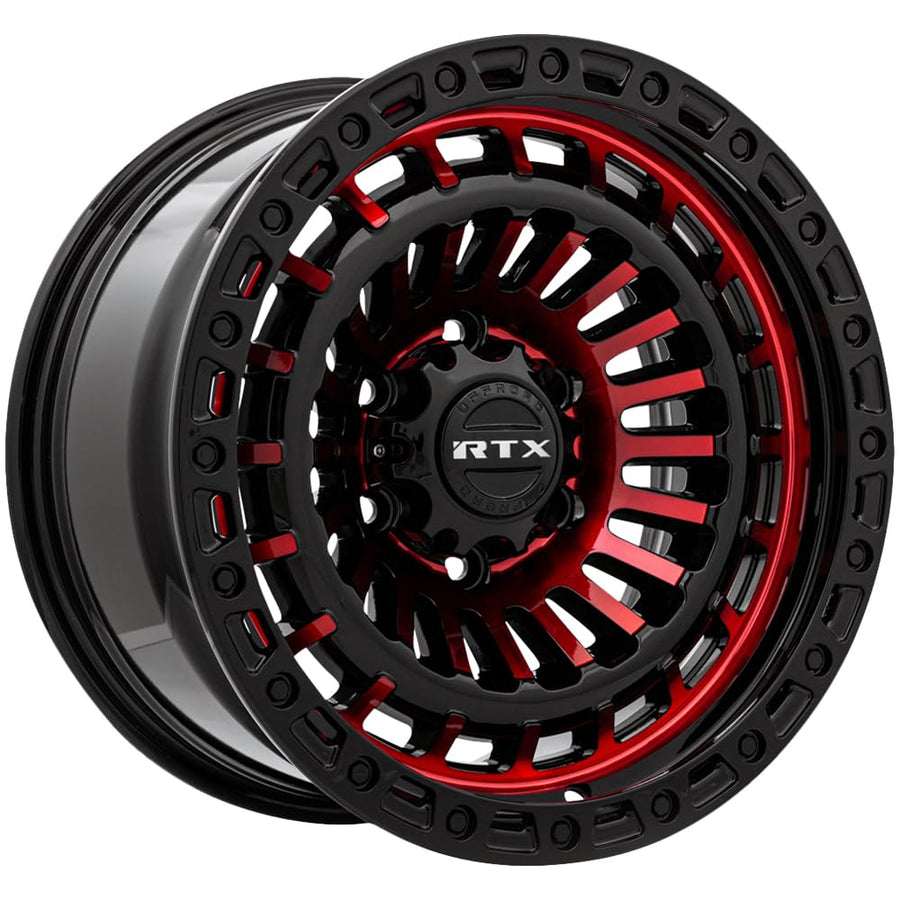 MOAB RTX Custom Wheel - 17x9, -15 Offset, 5x127 Bolt Pattern, 71.5mm Hub - Gloss Black with Machined Red Face Rim