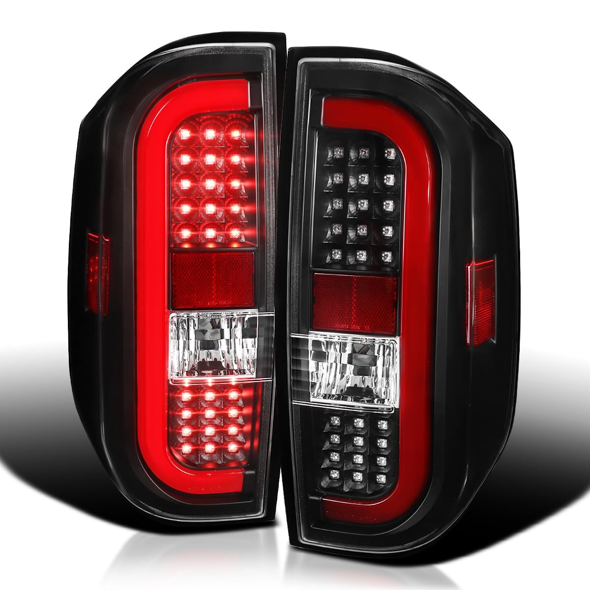 Spec-D Tuning Full Black LED Strip Tail Lights w/Red Sequential LED Bar Compatible with 2014-2021 Toyota Tundra, Left + Right Pair Assembly