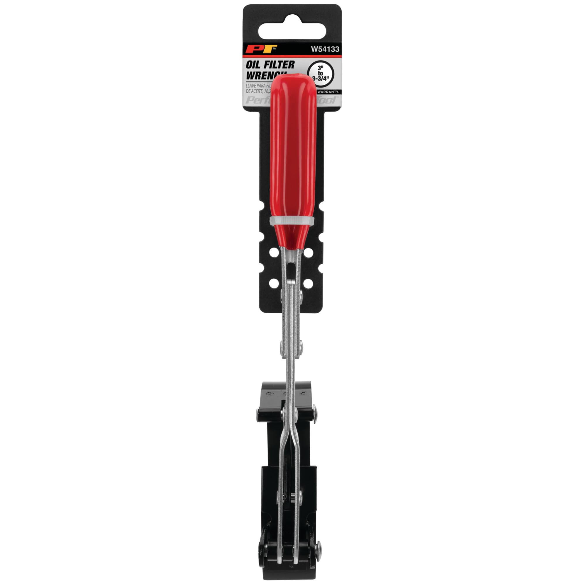 W54123 Performance Tool Oil Filter Wrench, Swivel Handle, Studded Steel Band, 3 in. to 3 3/4 in. (76mm to 95.25mm) Diameter, Black/Red