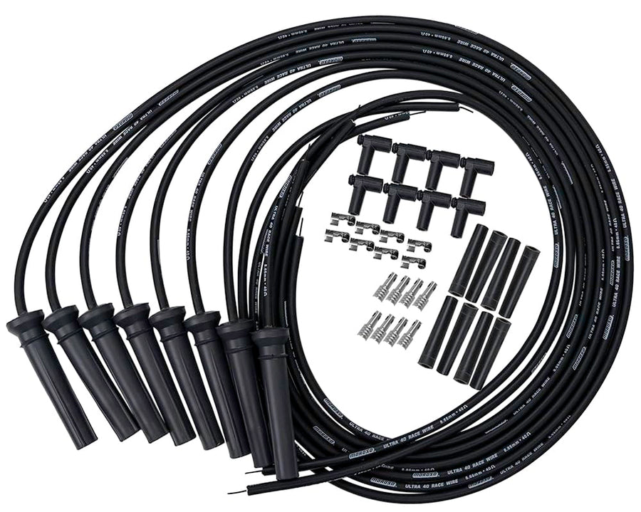 Ultra Moroso 73855 Black 40 8.65mm Spark Plug Wires, Fits GM Pro Stock Heads, Remote Coils