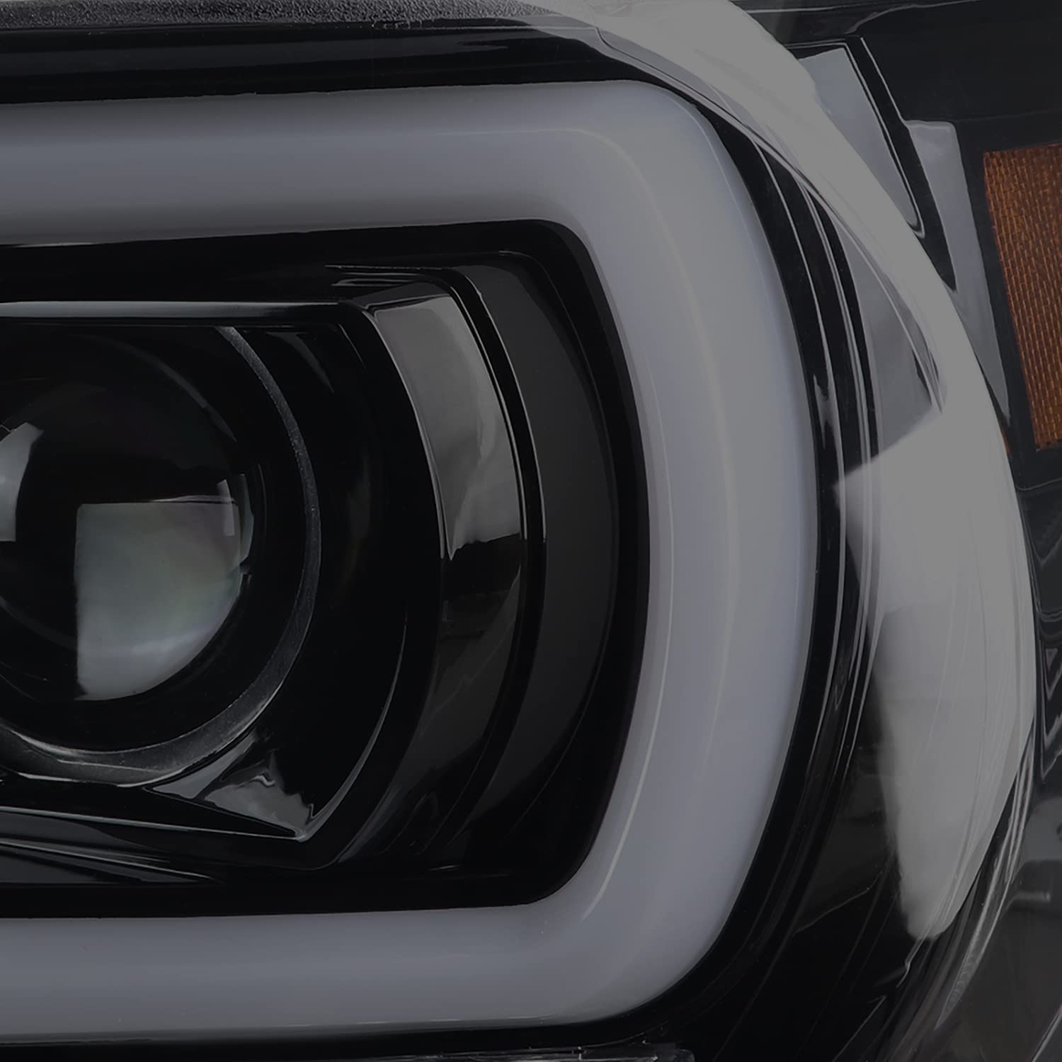 Glossy Black Smoke SPEC-D TUNING Projector Headlights w/LED Light Bar Compatible with 2007-2013 Toyota Tundra, 2008-2017 Toyota Sequoia, Left + Right Pair Headlamps Assembly