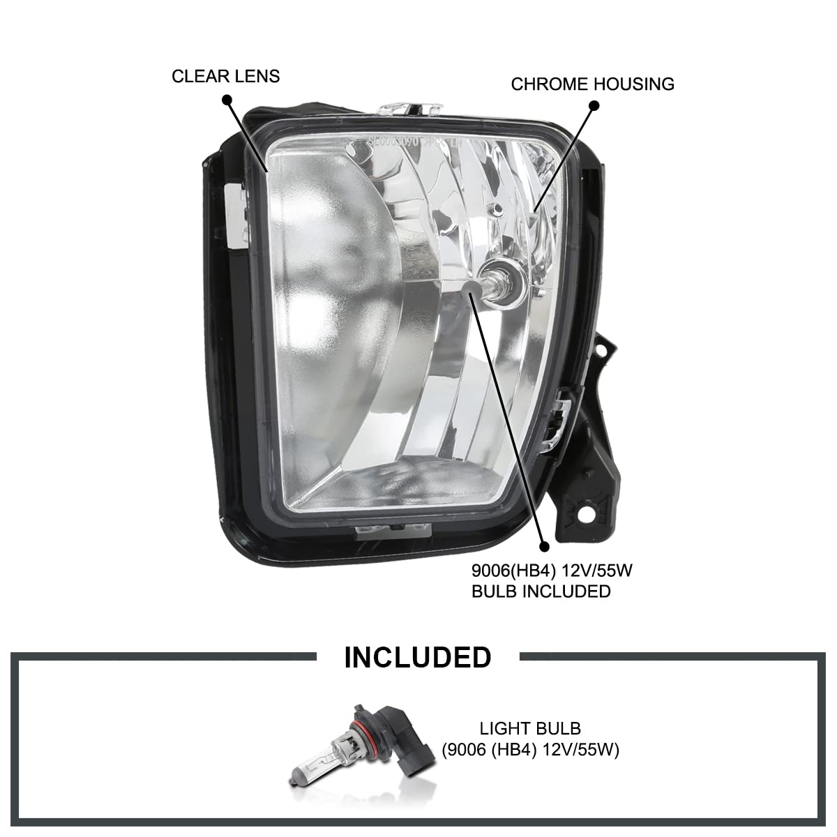 Fog Lights Spec-D Tuning Clear Lens + HB4(9006) Bulbs + Switch Included Compatible with Dodge Ram 1500 2013-2018 L+R Pair Assembly