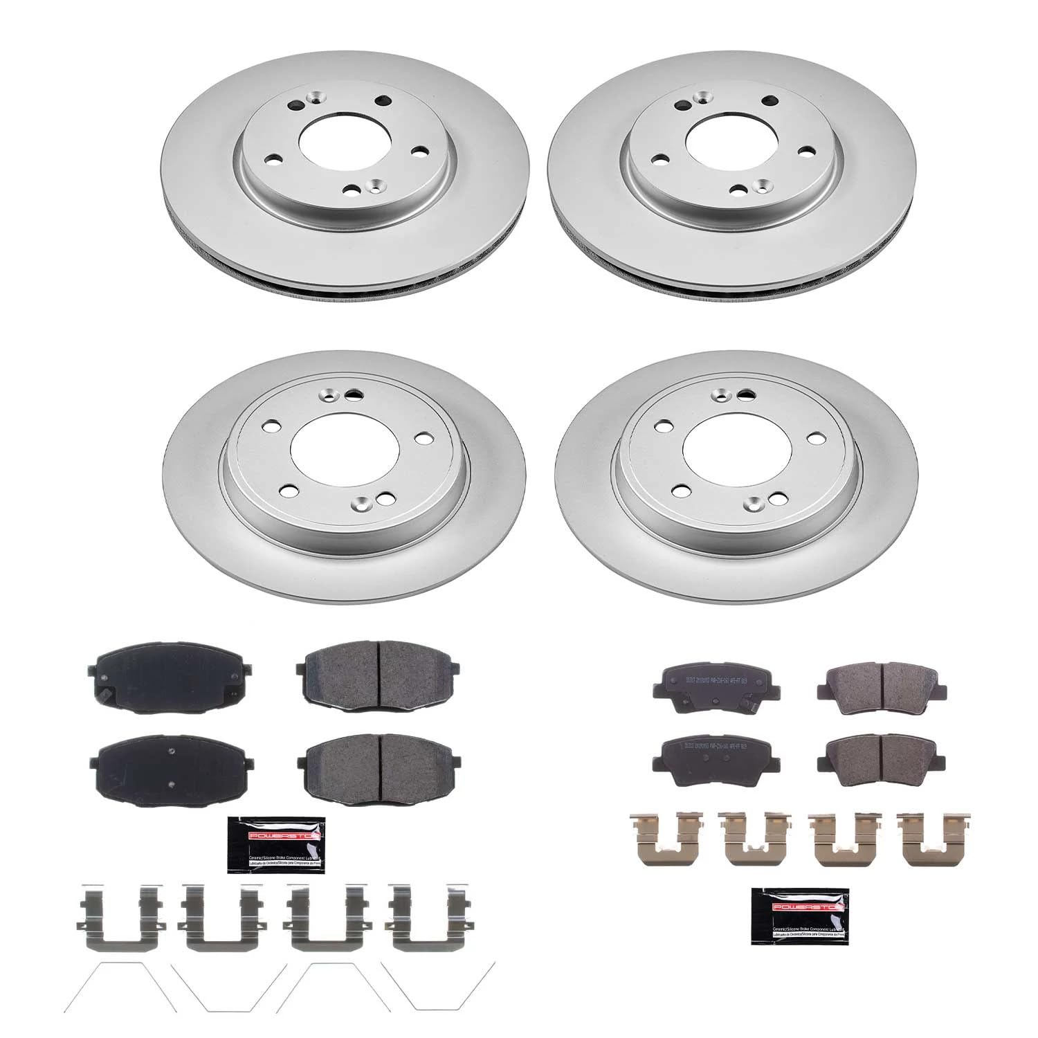 Power Stop CRK8008 Coated Brake Rotors and Z17 Front and Rear Brake Pads Kit For Kia Soul 2017-2019 [Model Specific]