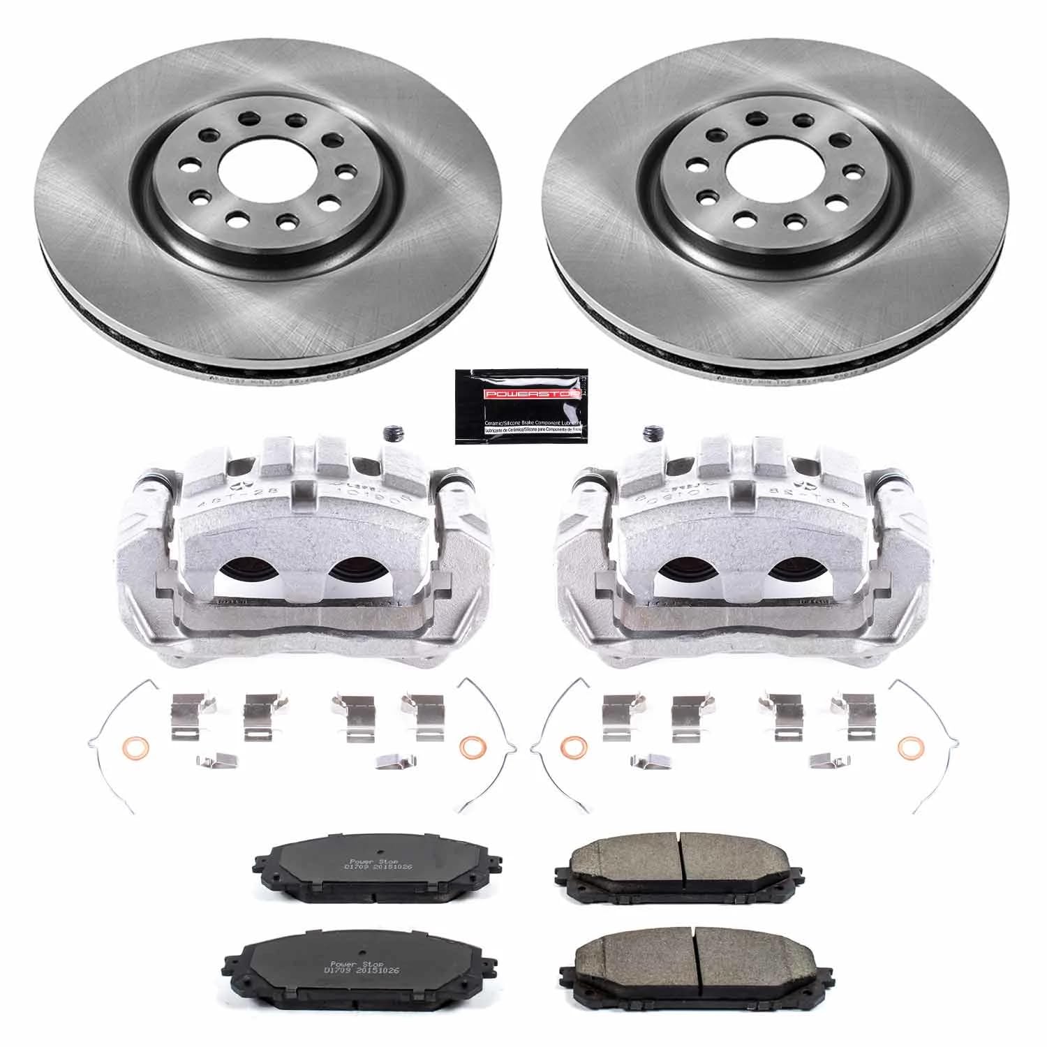 Power Stop KCOE6540 Replacement Autospecialty Front Caliper Kit-Rotors, Ceramic Brake Pads, Calipers For Jeep Cherokee 2014-2015 [Model Specific]