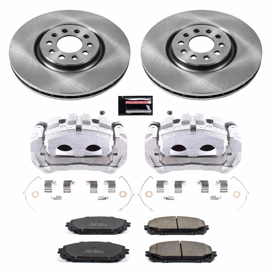 Power Stop KCOE6540 Replacement Autospecialty Front Caliper Kit-Rotors, Ceramic Brake Pads, Calipers For Jeep Cherokee 2014-2015 [Model Specific]