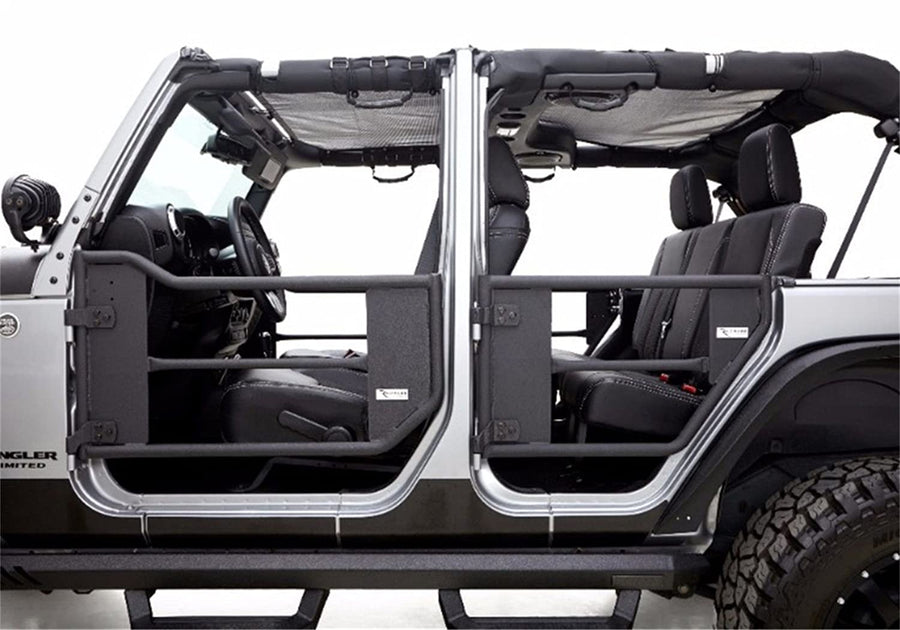 Trail Doors for Jeep Wrangler JK RAMPAGE PRODUCTS | 4-Piece Set, Removable Mesh Net, Steel, Black | 7684 | Fits 2007-2018 Jeep Wrangler JKU 4-Door