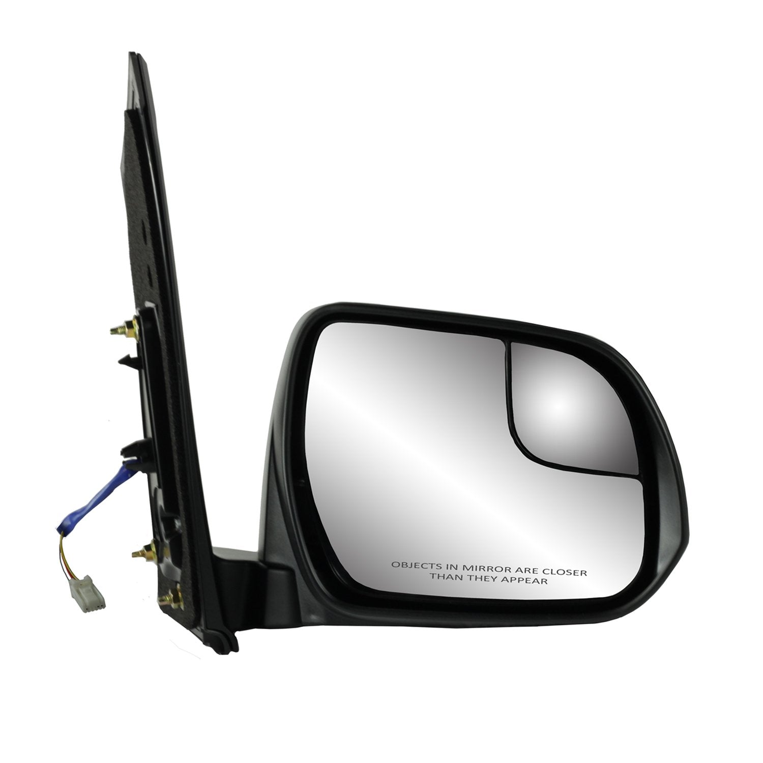 Mirror Passenger Side for Toyota Sienna, Textured Black, w/spot Mirror, Foldaway, w/o Blind spot Detection System, Power