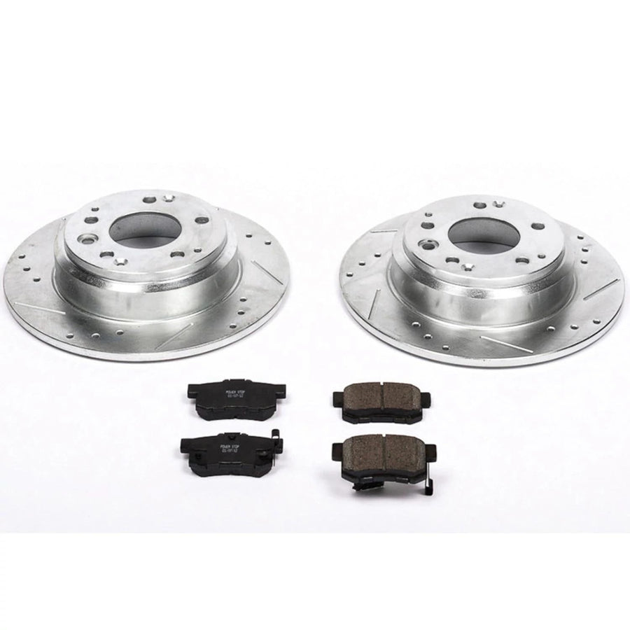 Power Stop K709 Rear Z23 Brake Pads Carbon Fiber with Drilled & Slotted Brake Rotors Kit For Acura RL 1996-1998 | Honda Odyssey 1995-1998 | Isuzu Oasis 1996-1999 [Vehicle Specific]