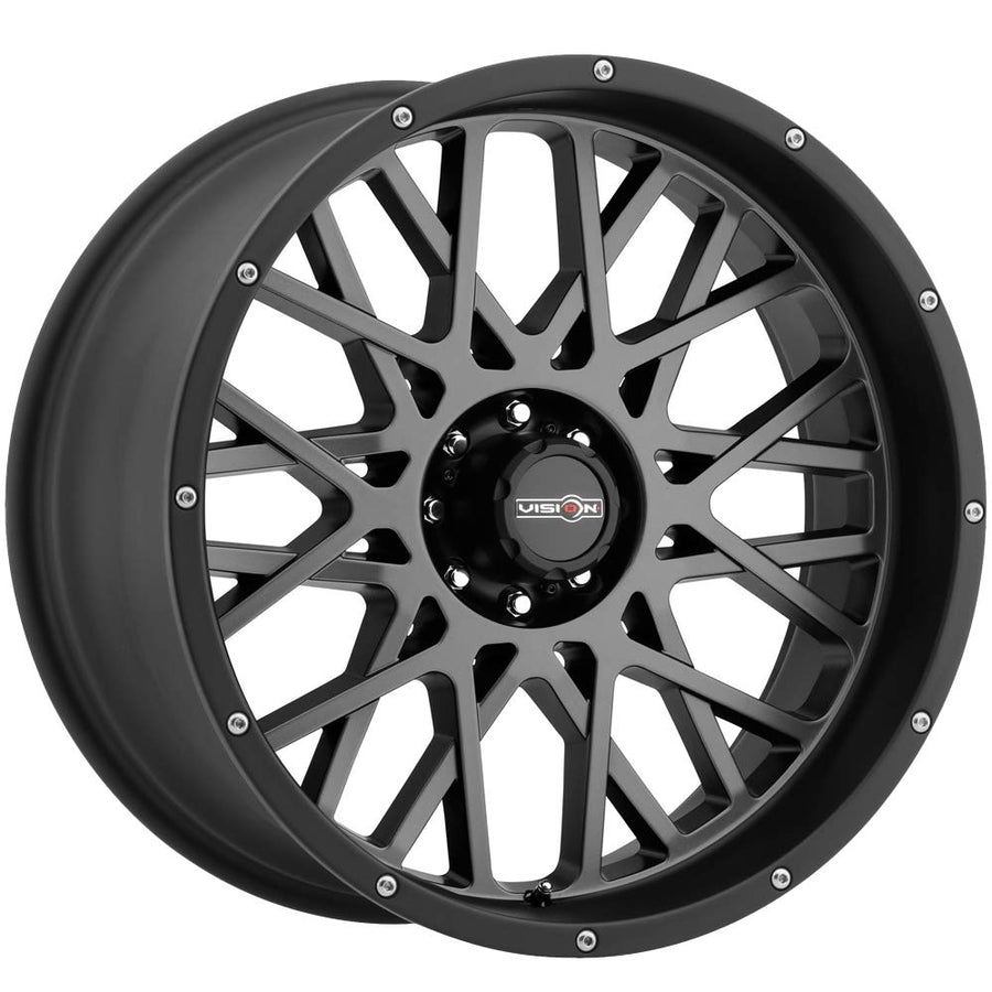 18x9 Vision Rocker Gray Black Wheel / Rim 5x5 with a -12mm Offset and a 78.1 Hub Bore. Partnumber 412-8973ABL-12