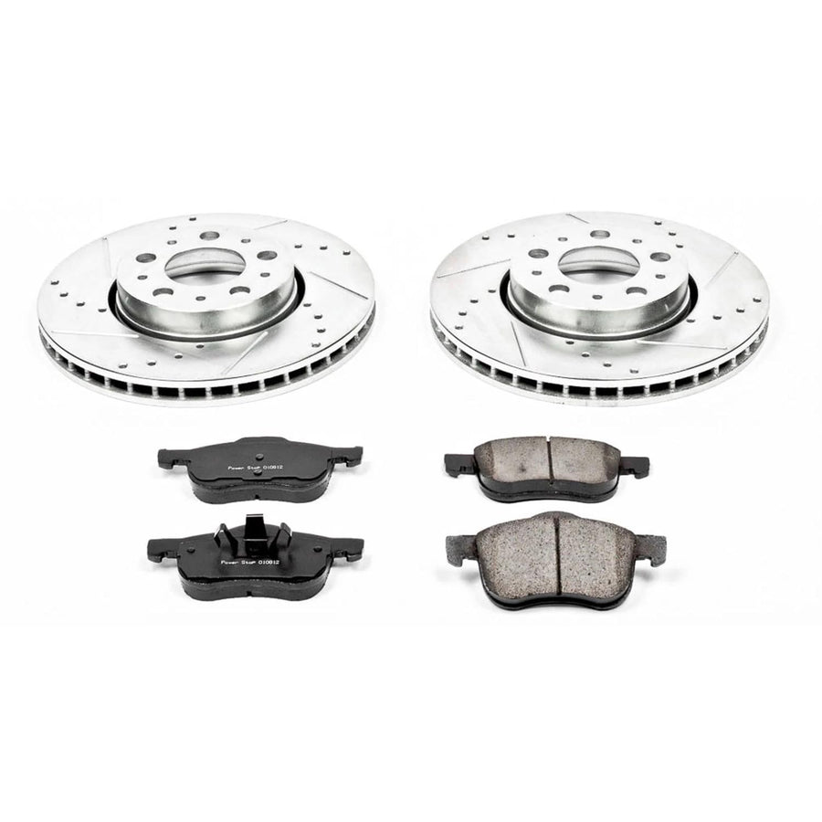 Power Stop K3004 Z23 Carbon Fiber Brake Pads with Drilled & Slotted Brake Rotors Kit Front