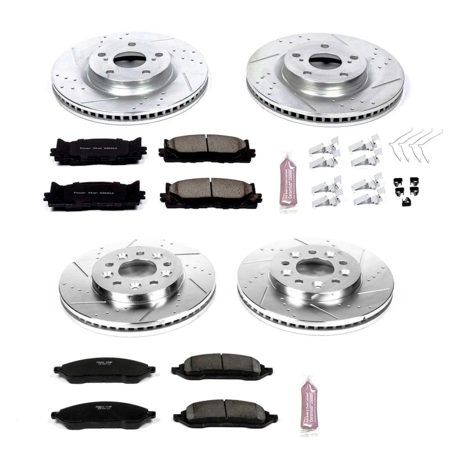 Power Stop K2828 Z23 Carbon Fiber Brake Pads Front and Rear with Drilled & Slotted Brake Rotors Kit For Ford Freestar 2004-2007, Mercury Monterey 2004-2007 [Model Specific]