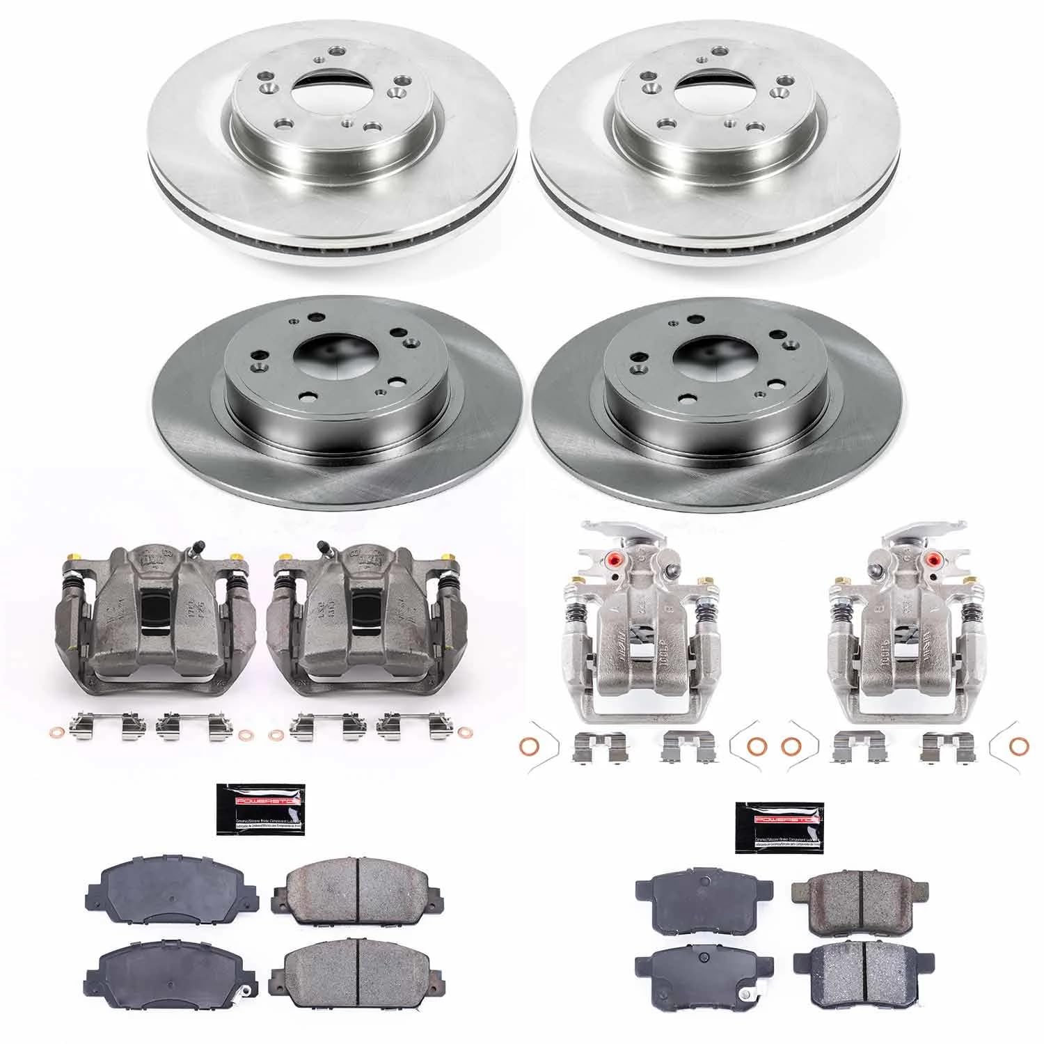 Power Stop KCOE6778 Front and Rear Autospecialty Stock Replacement Caliper Kit- OE Rotors, Ceramic Brake Pads, Calipers For Honda Accord 2013, Honda Accord 2015-2017 [Model Specific]