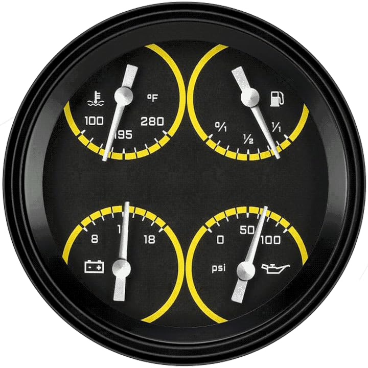 AX78YBLC Classic Instruments Autocross Yellow 4 5/8" Quad Gauge 0-90 Ohm
