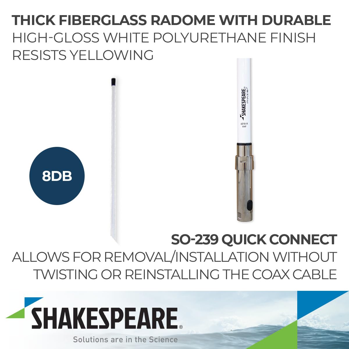 Phase III Shakespeare 6018-R VHF Antenna - 17′ 6″ (5.3M) VHF Marine Band 9dB Gain