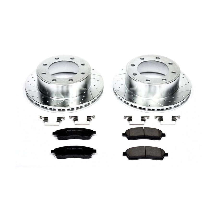 Power Stop K1890 Rear Brake Pads Z23 Carbon Fiber with Drilled and Slotted Brake Rotors Kit For Ford Excursion F-250 F-350
