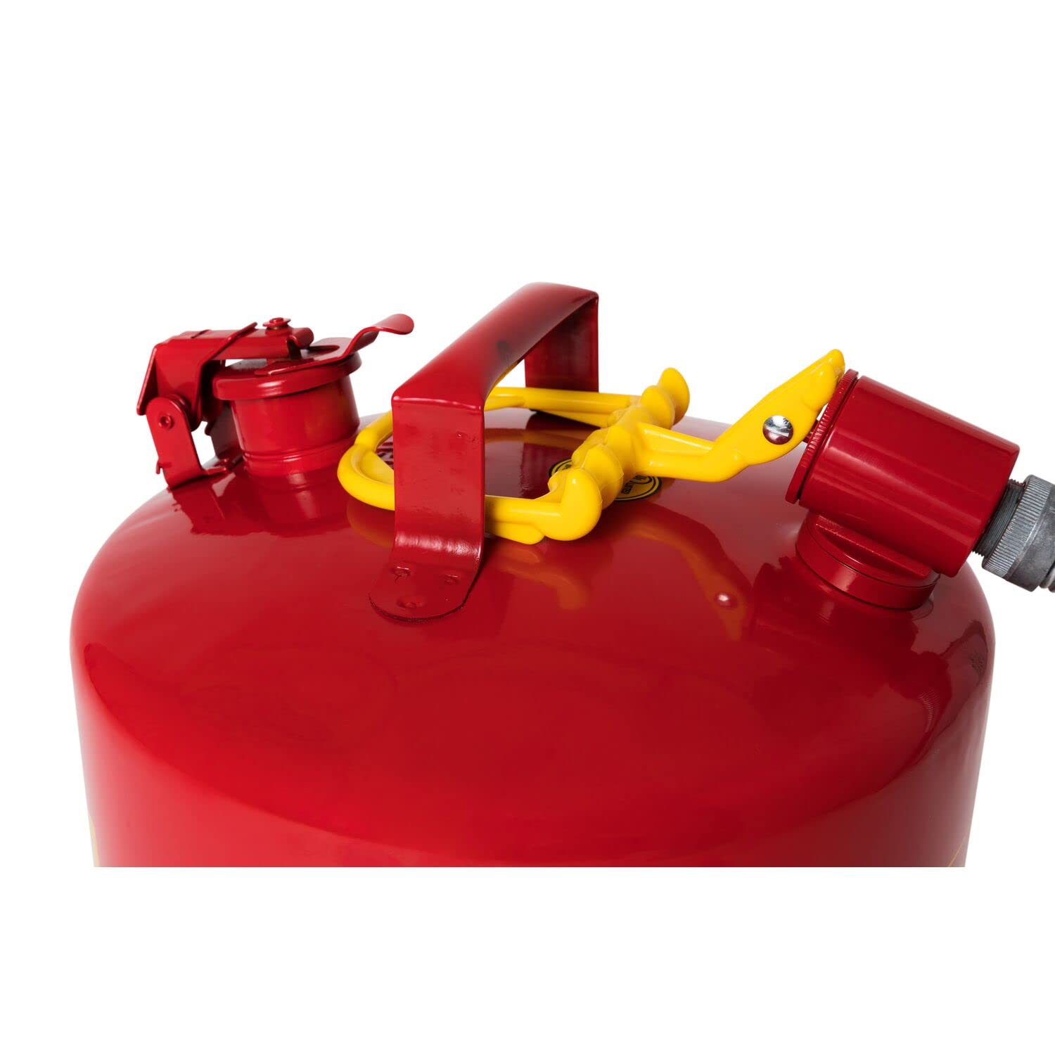 Eagle 5 Gallon Yellow Type II Safety Gas Can for Diesel with Flame Arrester, Self-Closing Lid, and 12" x 5/8" Flexible Metal Hose, Made in the USA, Galvanized Steel Flammable Storage Can, U251SX5Y