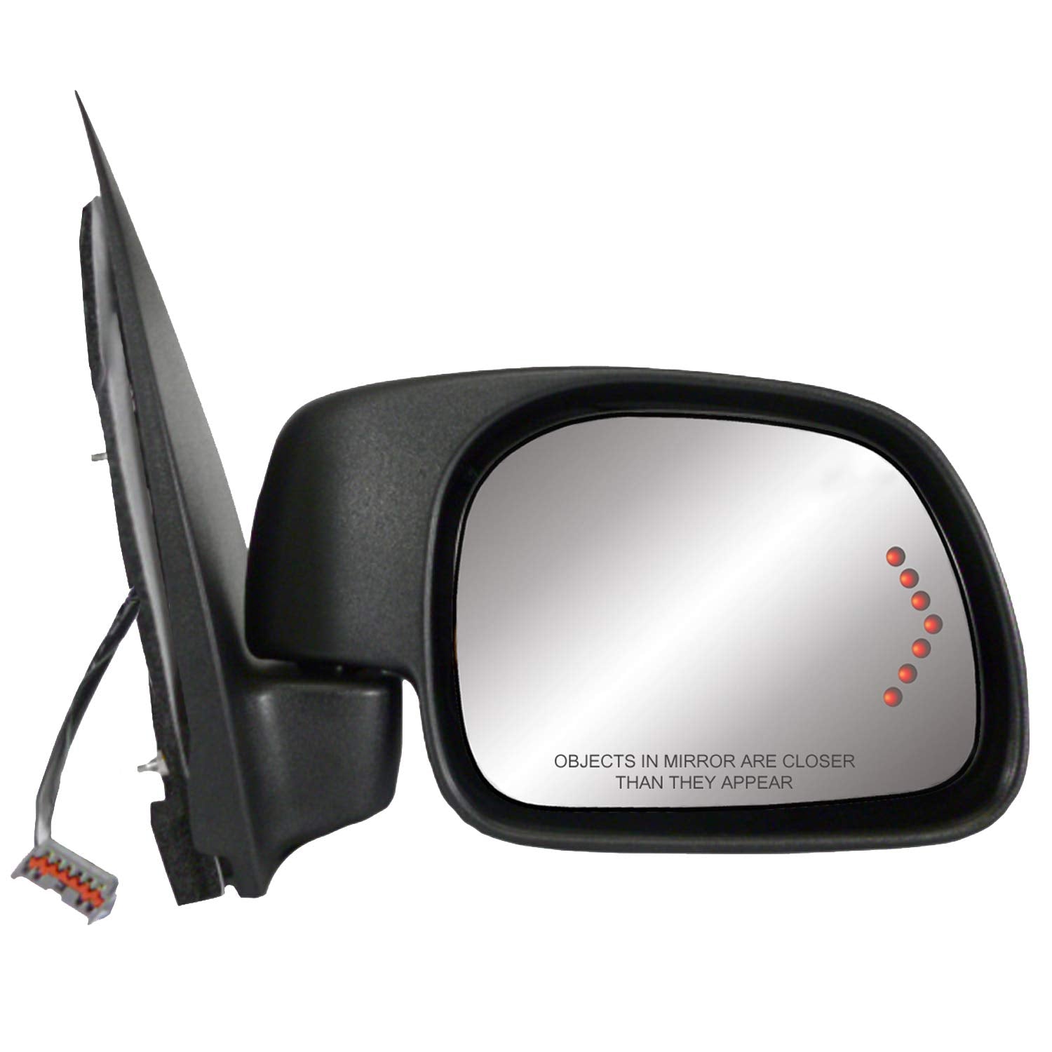 Fit System Mirror Passenger Side for Ford Excursion, LED Arrow Turn Signal, Textured Black, Foldaway, Heated Power