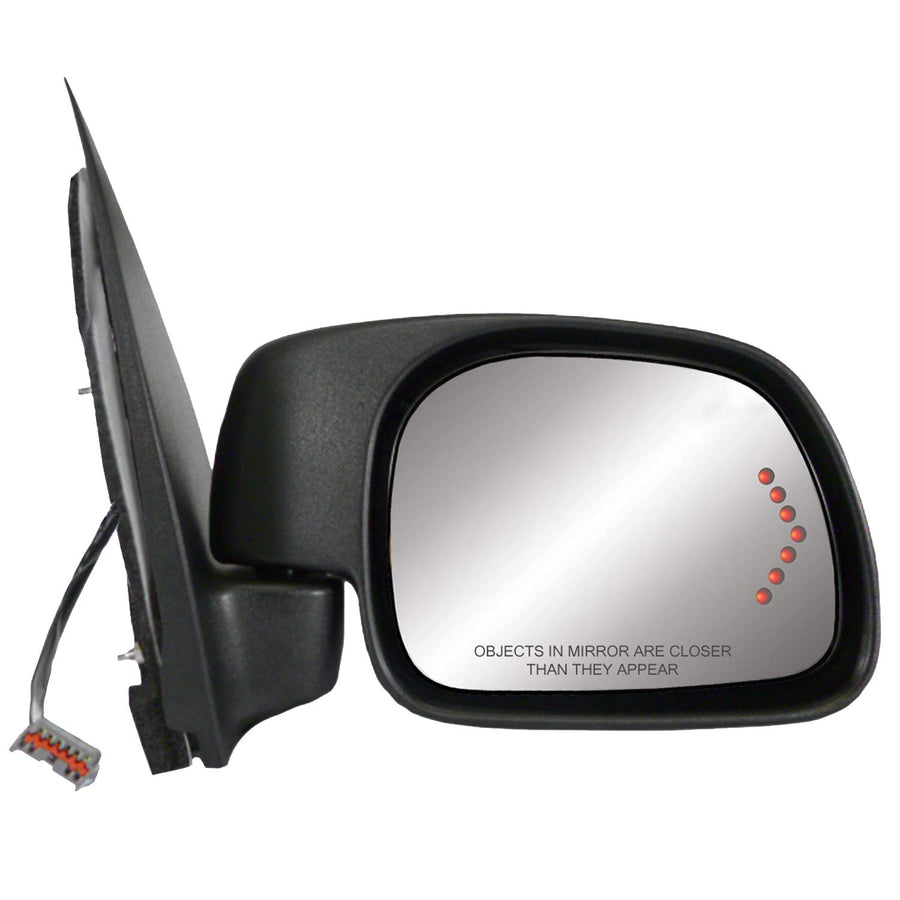 Fit System Mirror Passenger Side for Ford Excursion, LED Arrow Turn Signal, Textured Black, Foldaway, Heated Power