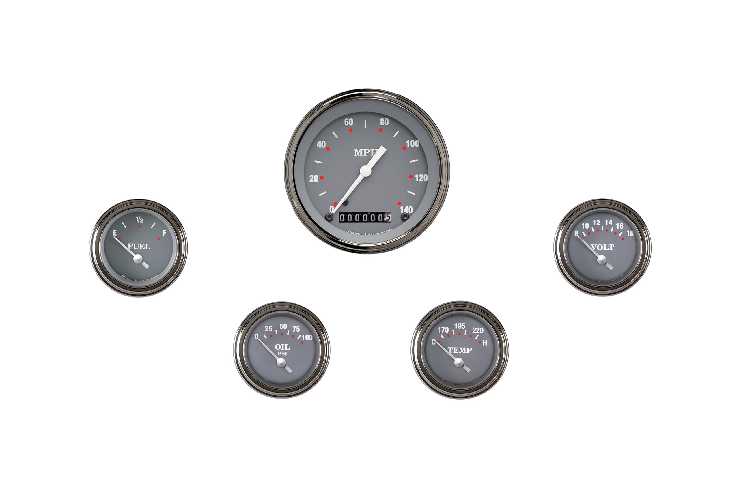 SG00SLF Classic Instruments Silver Gray 5 Gauge Set - GM