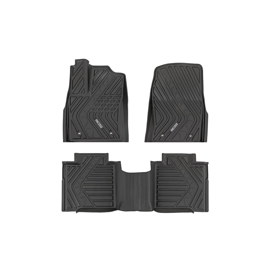 Flex-Fit Rough Country Floor Mats for Toyota Tundra (2022–2025) Crew Cab - Front & Rear Set, Custom All-Weather Non-Slip TPE Liners w/Spill Saver Lip