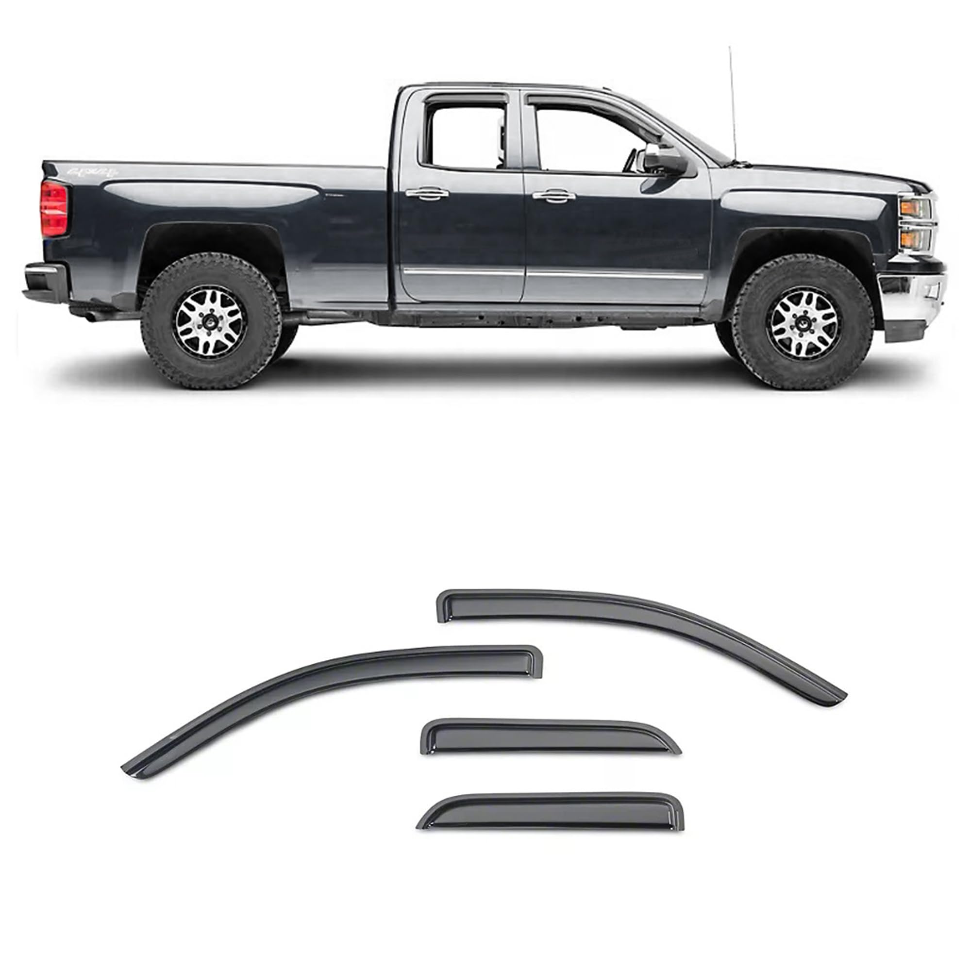 Off Road Black Horse [BHOR Tape On Rain Guards/Wind Deflectors Compatible with 2019-2024 GMC Sierra 1500 Double Cab|2019-2024 Chevrolet Silverado 1500 Double Cab Smoke 4 PCs - 140442