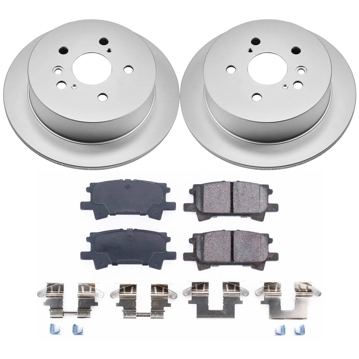 Brake Kit PowerStop For RX330 2004-2006, RX350 2007-2009, RX400h 2006-2008, Highlander 2004-2007 [Model Specific] - Rear Coated Disc Rotors & Ceramic Brake Pads Replacement, CRK5333