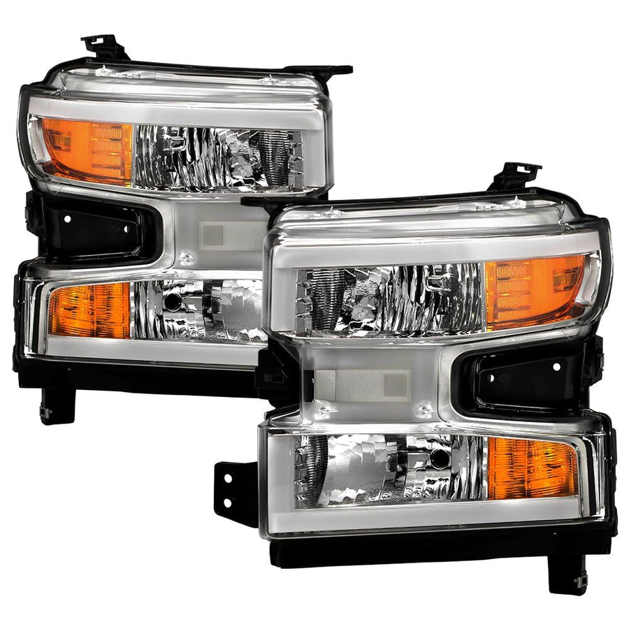 Chevy Silverado 1500 Spyder (POE) 19-22 Halogen w/LED DRL Headlight - Lo Beam Included - H11 Hi Beam Included- 9005 - OE Chrome