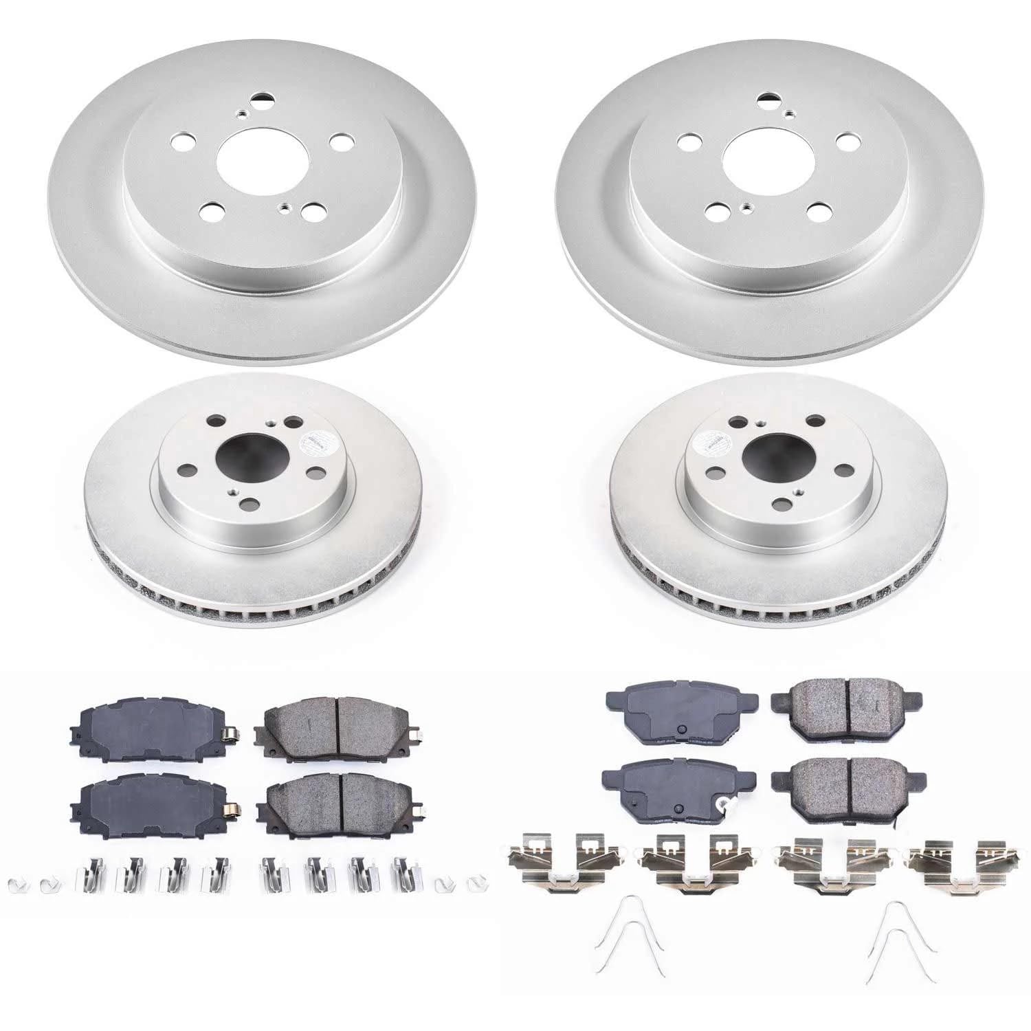Power Stop CRK5871 Front and Rear Geomet Coated Brake Rotors and Pad Kit For 2010-2015 Toyota Prius | 2012-2015 Toyota Prius Plug-In | 2011-2013 Lexus CT200H [Models With 10.2" Rear Rotors]