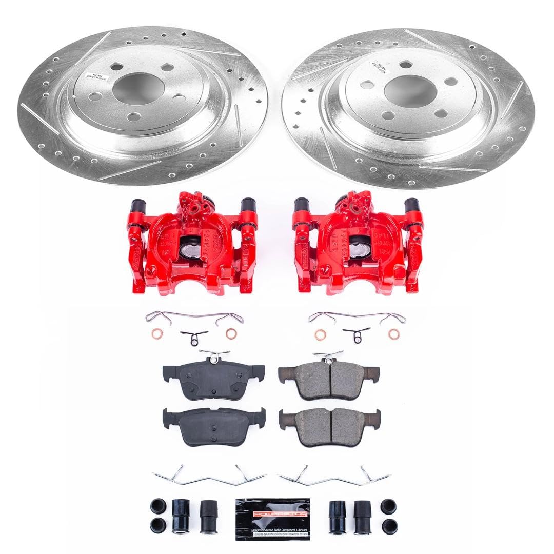 Power Stop Z23 KC7144A Evolution Rear Brake Kit-Drilled/Slotted Rotors, Carbon Ceramic Brake Pads & Calipers For Lincoln MKZ 2017-2020 [Model Specific]
