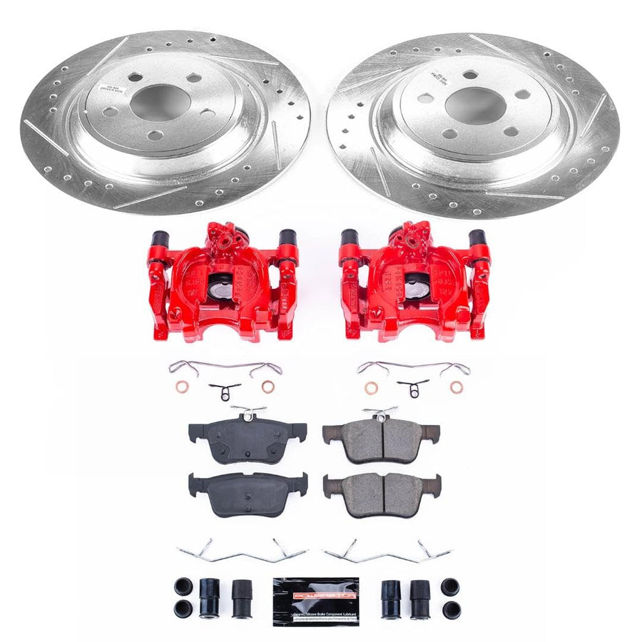 Power Stop Z23 KC7144A Evolution Rear Brake Kit-Drilled/Slotted Rotors, Carbon Ceramic Brake Pads & Calipers For Lincoln MKZ 2017-2020 [Model Specific]