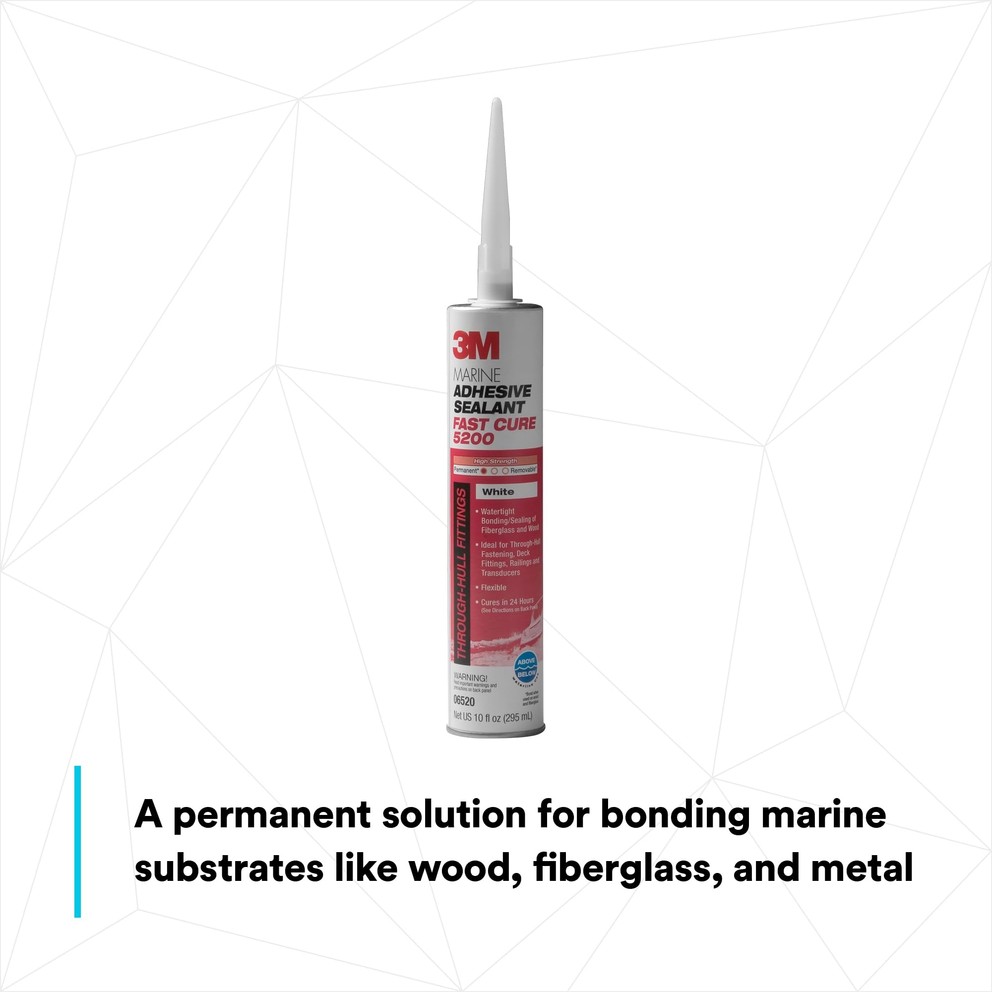 3M Marine Adhesive Sealant 5200 Fast Cure (06520) Permanent Bonding and Sealing for Boats and RVs Above and Below the Waterline Waterproof Repair, White, 10 fl oz Cartridge