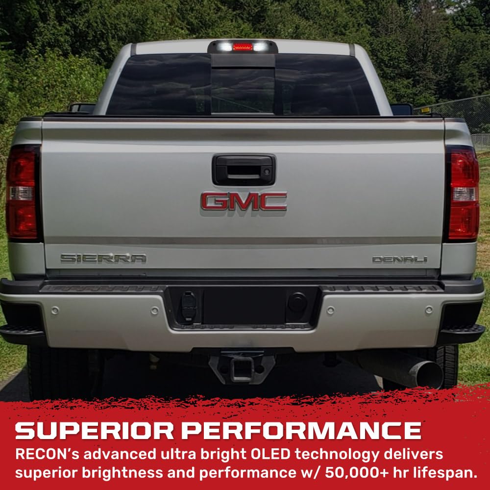 RECON - Fits 2014-2018 Silverado & Sierra (3rd Gen) 1500, 2500, 3500 Ultra High Power Red CREE XML LED 3rd Brake Light with White LED Cargo Lights with Smoked Lens