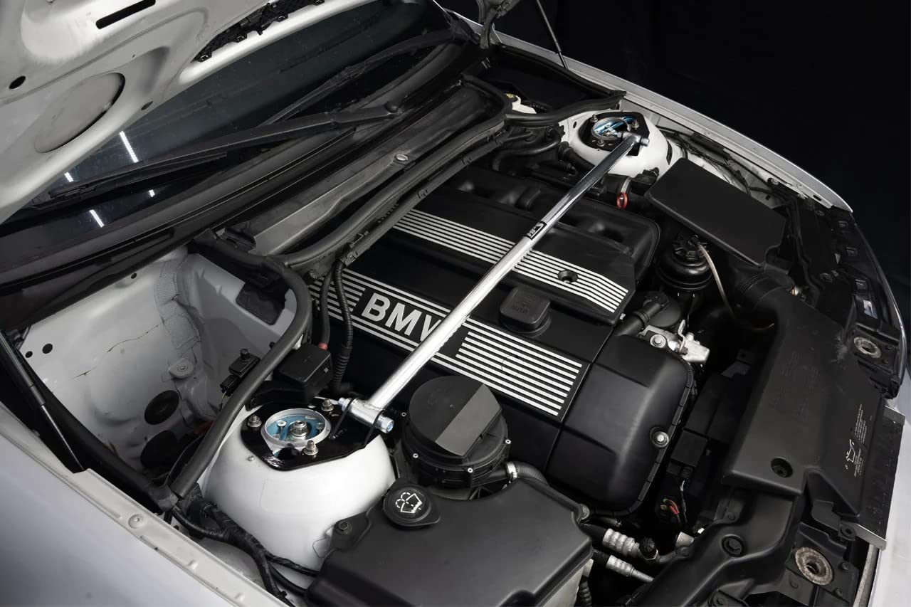 Performance HPS Polished Front Strut Bar Tower Brace Compatible for 2002-2006 BMW E46 with flat top strut towers, 42-103P